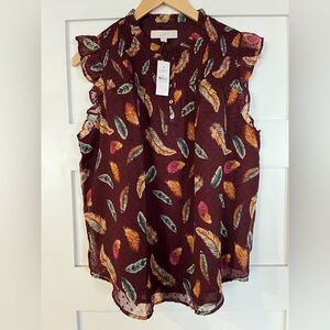 NWT LOFT Burgundy Feather Print Blouse